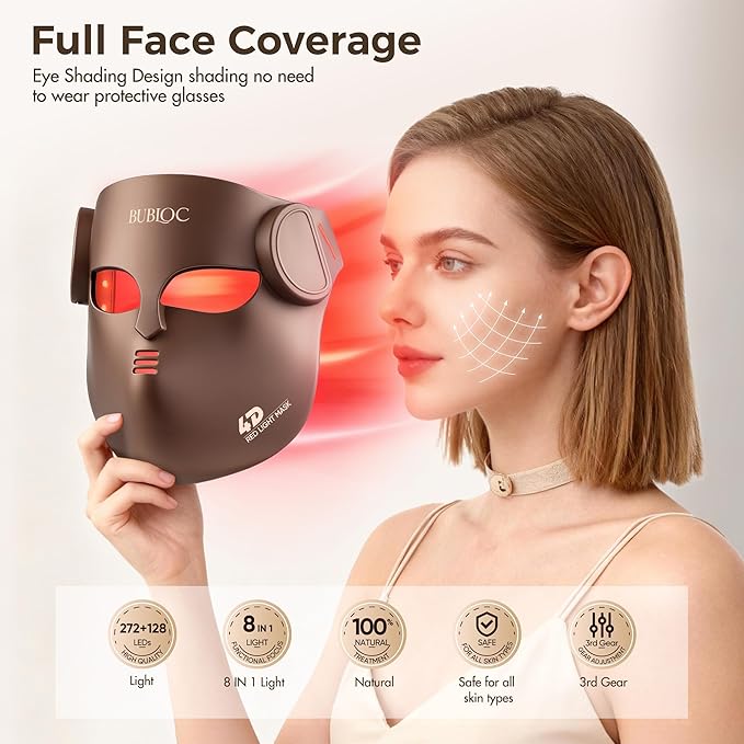 4D Wireless Red Light Therapy for Face and Neck with 400 LEDs,8+1 Color Light Therapy Mask with NIR, 850nm Red Light Therapy Mask, 4000mAh Rechargeable Led Face Mask Remote Control for Home & Travel Bloomnest
