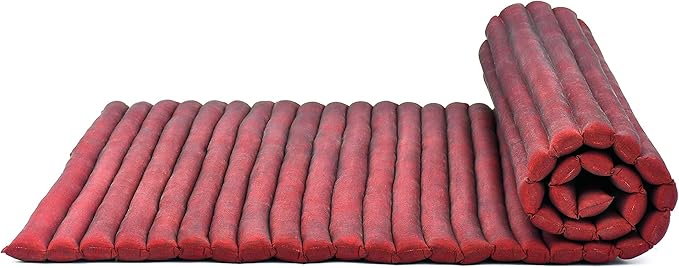 Leewadee - Kapok Roll Mat – Handcrafted Folding Sleep & Relaxation Mattress from Thailand, Ideal as Guest Bed, Camping Mat, Yoga Mat or Traditional Futon, 75 x 39 inches, Red - Bloomnest