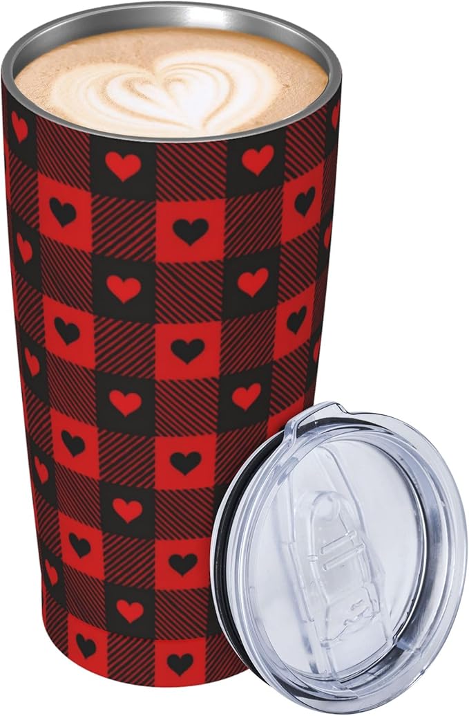 Buffalo Plaid Tumbler with Lid and Straw 20 oz Stainless Steel Cup Insulated Tumbler Coffee Mug for Home Office or Car Christmas Birthday Gifts - Bloomnest