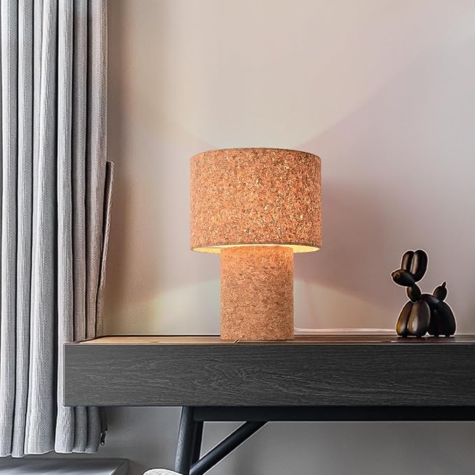 Rustic Small Table Lamp with Natural Bark Linen Lamp Shape, Farmhouse Bedside Lamp for Nightstand, Side Table Lamp for Kitchen, Office, Reading Desk, 12.2 Inch, E26 Socket, ON/Off Switch - Bloomnest