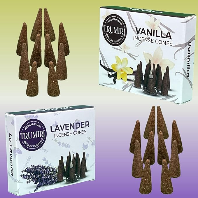 TRUMIRI Incense Cones - Combo Pack of 20 Cone Incense - 10 Vanilla + 10 Lavender TRUMIRI