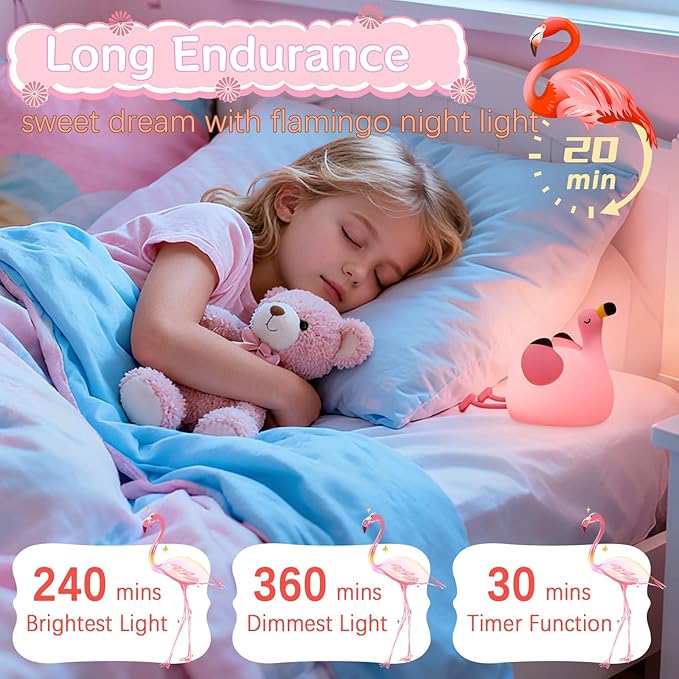 Flamingo Cute Night Light, Flamingo Decor Kids Squishy Lamp, Girls Pink Xams Gifts Trendy Stuff Toys, Rechargeable Dimmable Silicone LED Nightlight, Baby Nursery Dorm Kawaii Bedside Lamps - Bloomnest