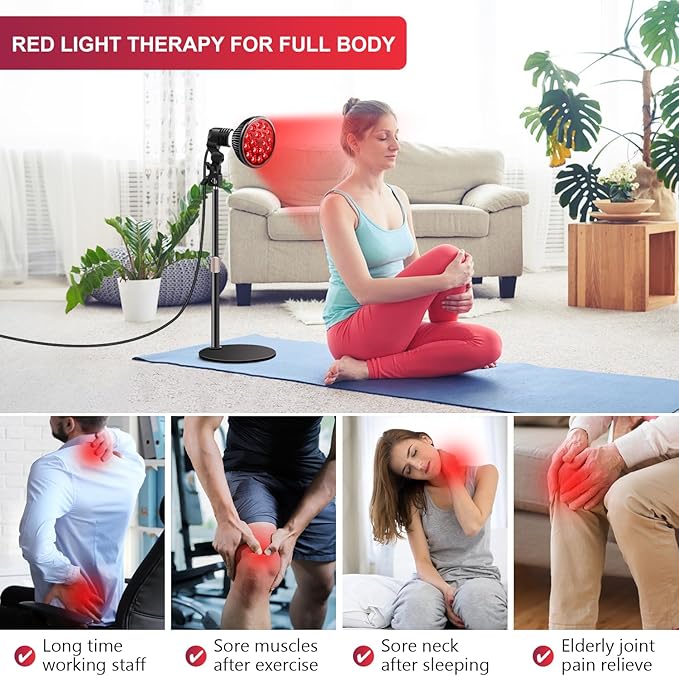 Wolezek Red Light Therapy Lamp - LED Face & Body Treatment, Adjustable Stand 10-16.5in, 18 LEDs 660nm & 850nm Combo WOLEZEKLED