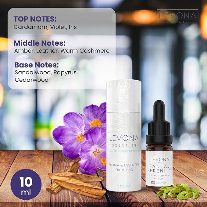 Levona Scent Essential Oils - Scents for Home, Hotel & Office Use - Perfect for Home Diffuser & Humidifiers - Aroma Fragrance Oil, Ideal for Massage, Relaxation, and Spa - Santal Serenity, 10ml LEVONASCENT
