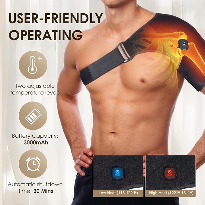 Cordless Heated Shoulder Wrap for Shoulder Pain with 2 Heating Settings Warmer, Heating Shoulder Brace Heating Pad for Men and Women - Bloomnest