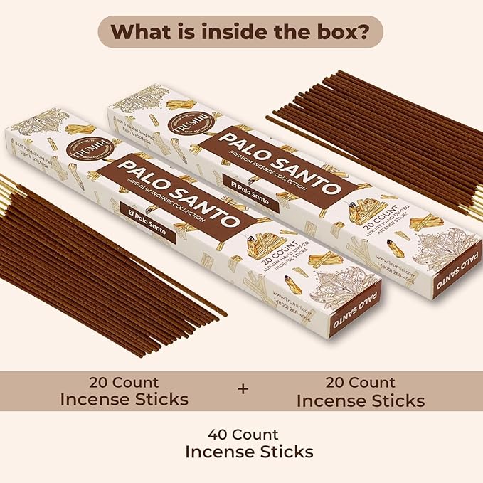 Palo Santo Incense Sticks - Incienso de Palo Santo - Total 40 Insence-Sticks - Dual Pack of 20 Insense - Inciensos - Inscents - Natural Non Toxic Ingredients - Incents - Incence TRUMIRI