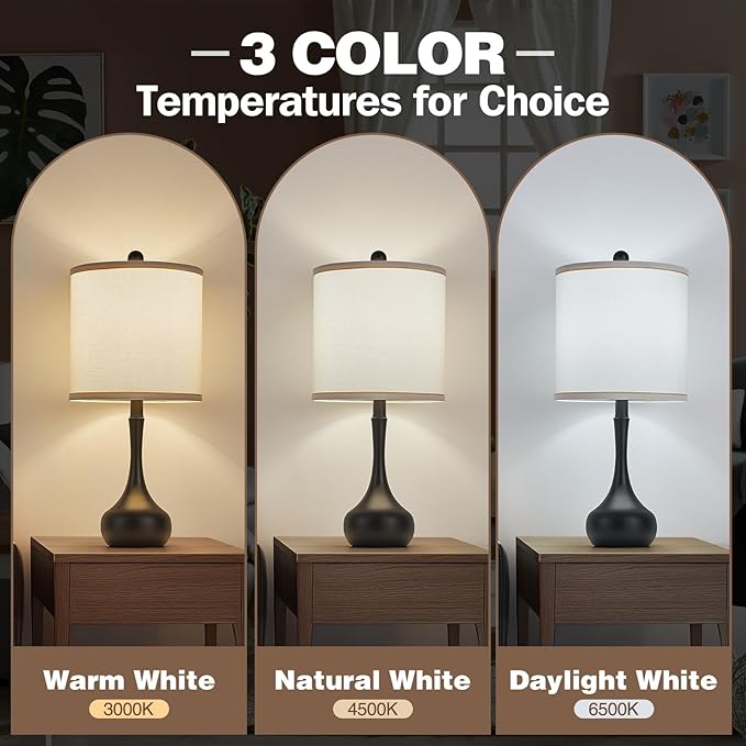 23" Black Metal Modern Table Lamp Set of 2,Farmhouse Bedside Lamps for Living Room, 3 Color Temperature Rustic Table Lamps for Bedroom, Night Stands, Dorm,Office, Home Décor(Bulb Included) - Bloomnest