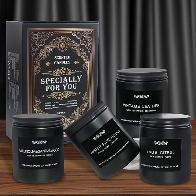 6 Pack Candles for Home Scented Aromatherapy Candles Gifts Set for Mens, Men Candle Set, 42 oz 300 Hour Long Lasting Candles, Gifts for Men, Birthday, Anniversary Present - Bloomnest