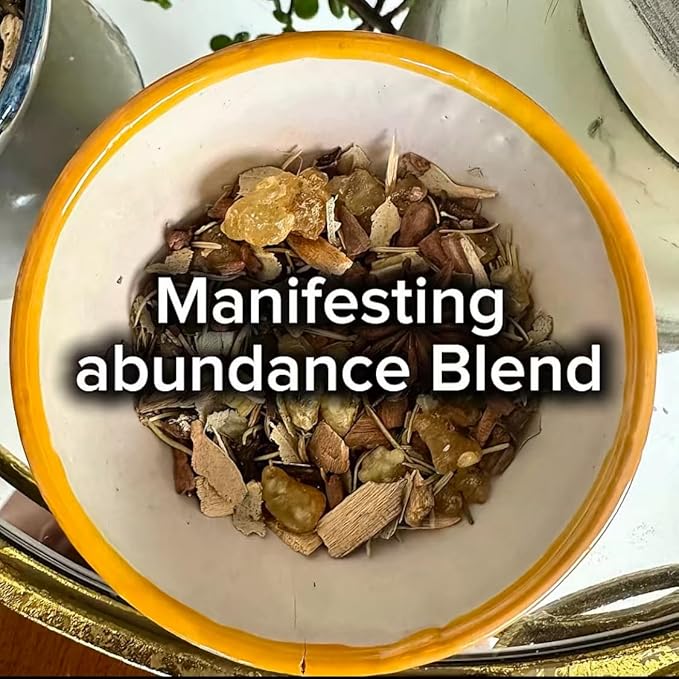 Natural Resin, Herbs & Essence Wealth Manifestation Mix - Blend with Frankincense, Sandalwood, Cinnamon & Copal - Grounding Loose Incense for Abundance Rituals & Meditation - 2.22 oz AmaeIncense