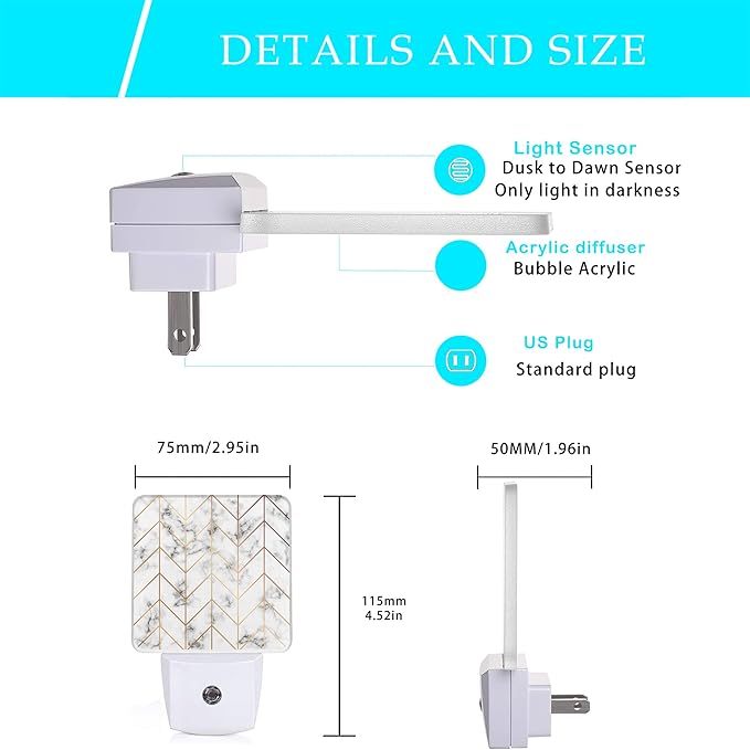 Marble Line Geometric Night Light,Plug-in Night Lights with Dusk-to-Dawn Sensor for Stairway/Hallway/Kitchen Sleep Friendly lamp for Women/Girls/Boys Gift,0.5W - Bloomnest