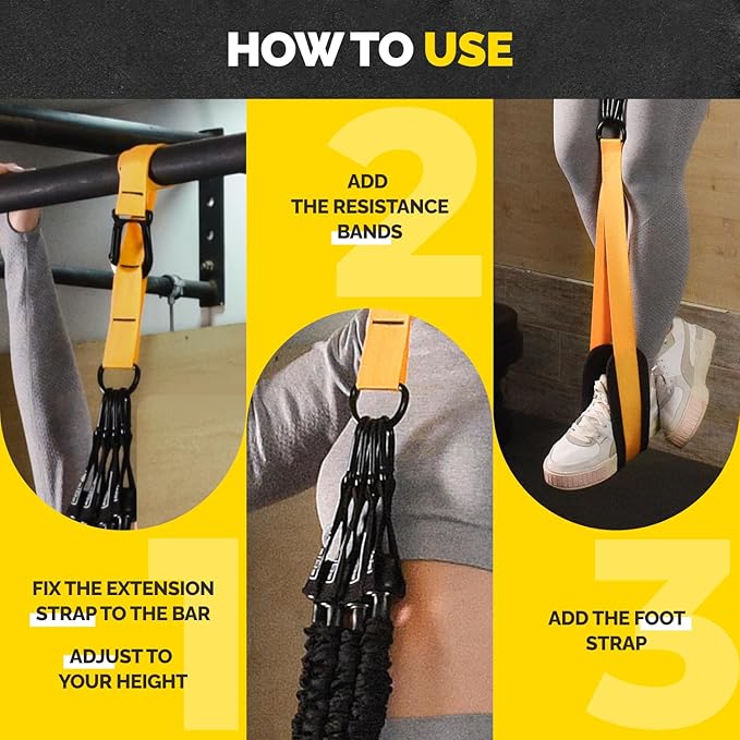 Pull Up Assistance Bands Set - 4 Heavy-Duty Pull Up Bands, Height Adjustable Strap & Comfortable Foot Strap - Stackable Pull Up Resistance Bands for Pull Ups - Bloomnest