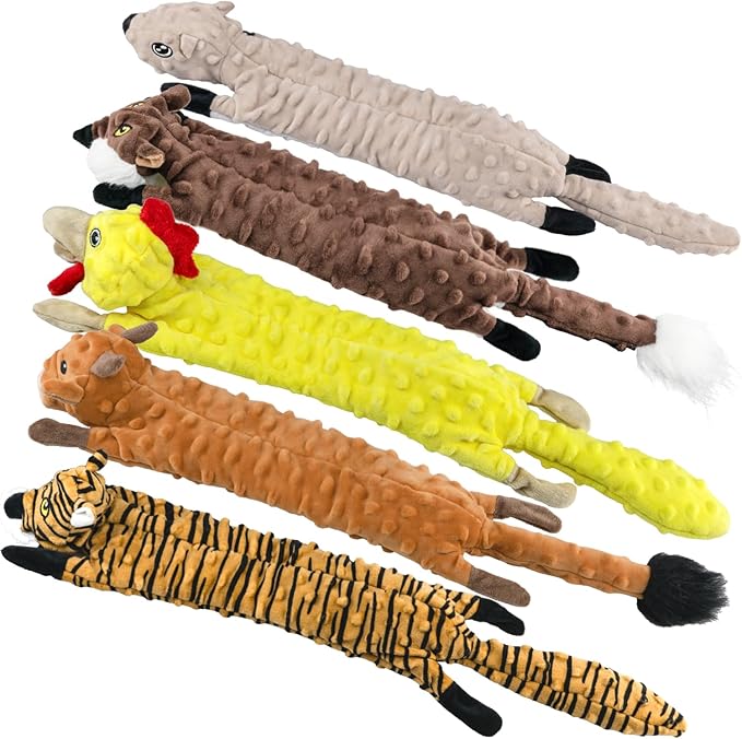 SHARLOVY Dog Squeaky Toys 5 Pack, Bubble Plush Puppy Teething Pet Toys, Crinkle No Stuffing Animals Dog Toy, Doggies Chew for Large Small Medium Breeds - Bloomnest