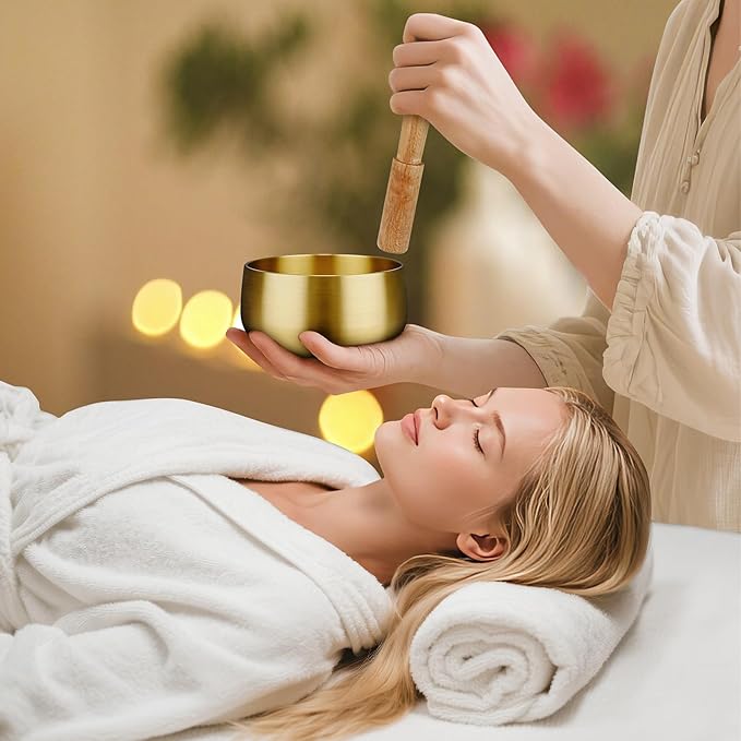 Tibetan Singing Bowl Set - 4 Inch Sound Bowls with Wooden Mallet and Cushion, Mini Meditation Bowl for Yoga, Mindfulness, Chakra Healing, Stress Relief, Bath Relaxation - Bloomnest