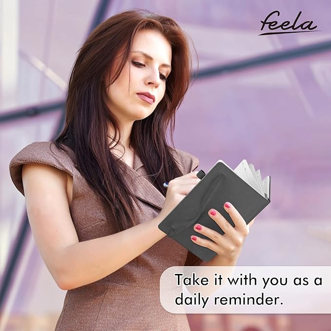 feela 24 Pack Journal Notebook for Work, Business Notebook Bulk Hardcover Lined Writing Journal with Pen Holder for Men Women Note Taking, with 24 Black Pens, 120 GSM, 5.1”x8.3”, A5, Gray - Bloomnest
