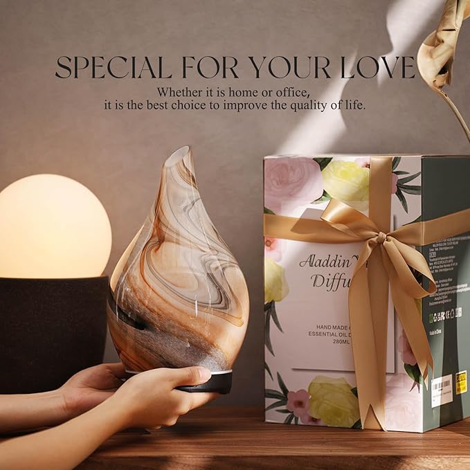 Porseme 280ml Essential Oil Diffuser Glass Color Changing Aroma Air Diffusers Aromatherapy Ultrasonic Cool Mist Humidifier 7 Running Hours Waterless Auto-Off for Sleeping, Yoga, Spa (Jupiter) - Bloomnest