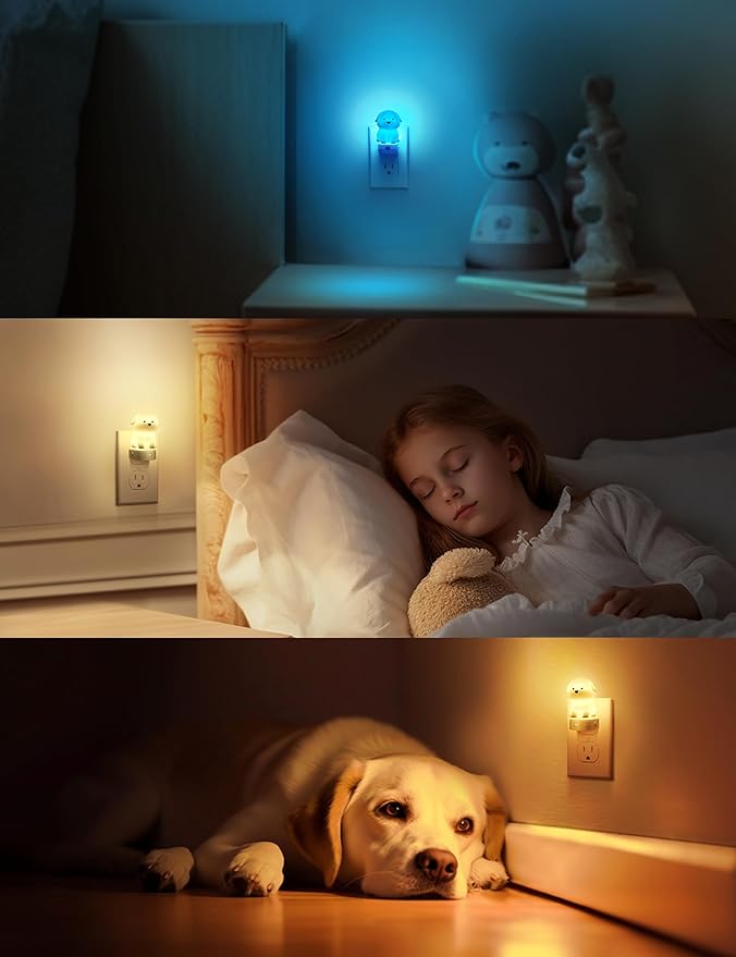 L LOHAS LED Plug in Night Light for Kids 2 Pack, 3D Cute Puppy Night Lights with Dusk to Dawn Sensor, RGB+Soft White 3000K Dog Night Light, Christmas Birthday Gift Nightlight for Kids, Room Decor - Bloomnest