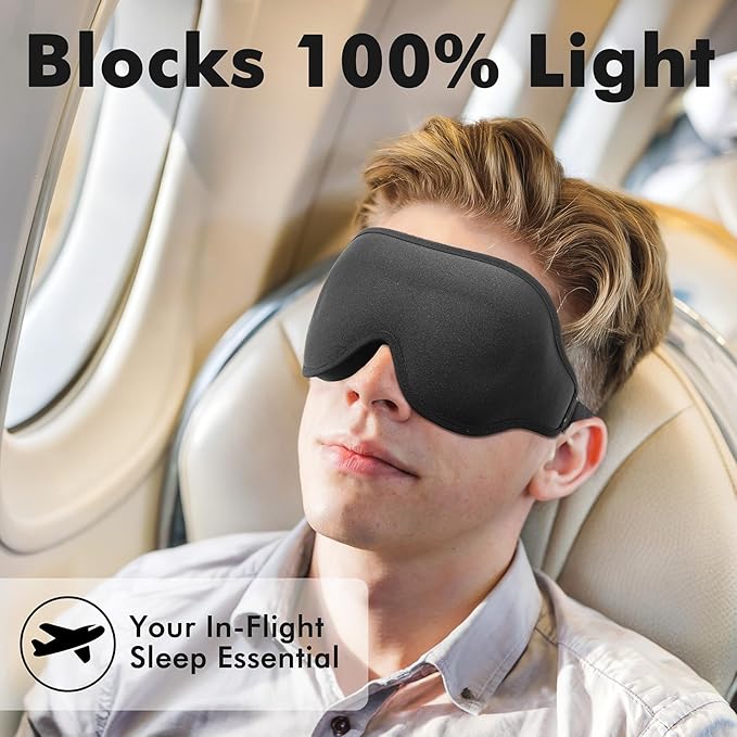 Weighted Eye Mask for Sleeping, 3D Contoured Sleep Mask Blackout with Adjustable Strap, Lash Extensions Sleeping Mask for Travel, Eye Cover Blindfold for Men Women (Black, 4.6oz) - Bloomnest