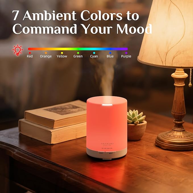 ASAKUKI Essential Oil Diffuser, 5-in-1 Quiet Humidifier, Home Fragrance Aroma Diffuser with 7 LED Color Changing Light and Auto-Off Switch (Pure White) - Bloomnest