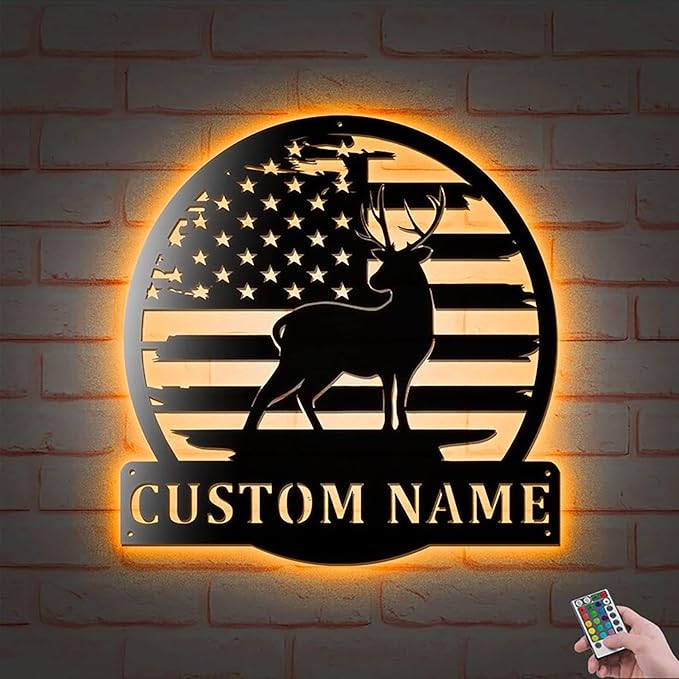Lovely POD Personalized Hunting Metal sign, Hunting Art, Deer Hunting And Fishing Metal Wall Art Led Light Hunter Sign Decoration For Home, Deer Hunting Home Decor Housewarming Gifts - Bloomnest