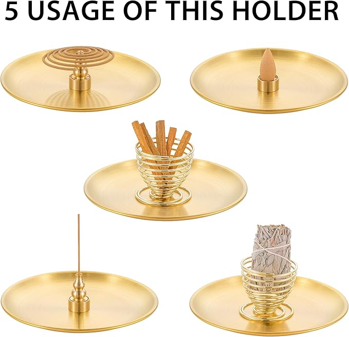 OSOPOLA 4 in 1 Incense Burner - 5.5 Inch Brass Gourd-Shaped Incense Holder for Sticks/Cones/Coils - Multi-Functional Metal Ash Catcher for Meditation, Yoga, Home Decor - Bloomnest