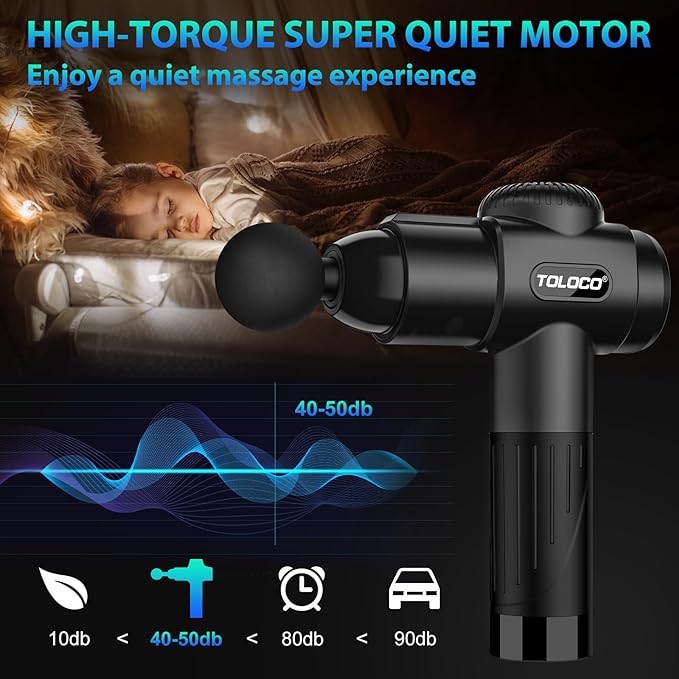 TOLOCO Massage Gun, Deep Tissue Back Massage for Athletes for Pain Relief, Percussion Massager with 10 Massages Heads & Silent Brushless Motor, Gifts for Fathers Day, Black - Bloomnest