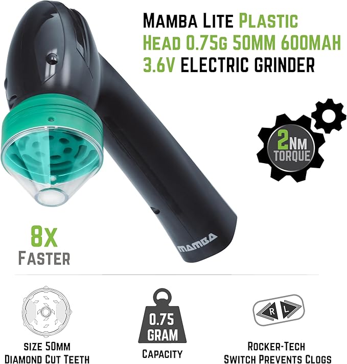 Mamba Lite 0.75g Green All-Plastic Head USB Electric Herb Grinder. Small Portable Herbal Machine & Spice Mill for the Kitchen - Bloomnest