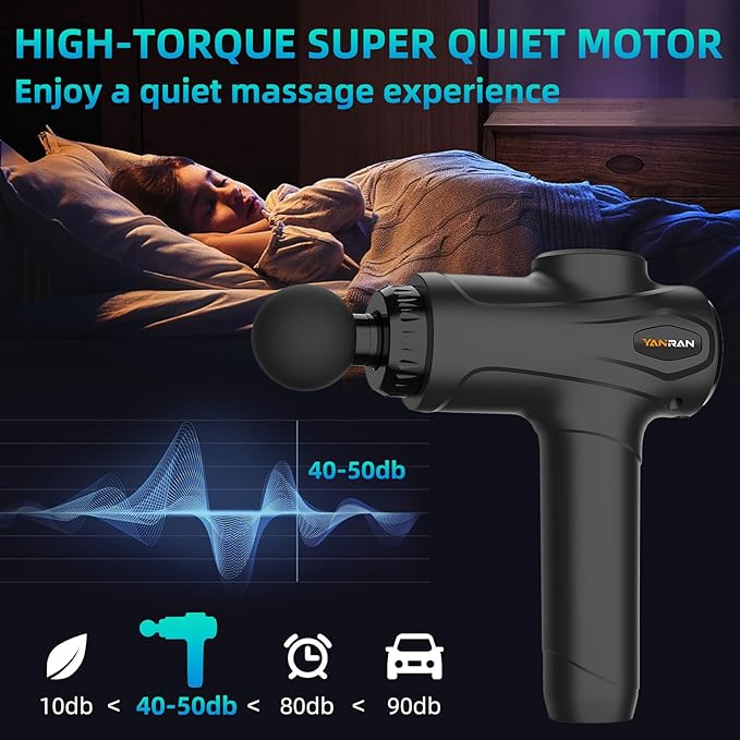 YANRAN Deep Tissue Massage Gun Portable, Percussion Massage Gun with 7 Levels & 6 Massage Heads, Electric Massager for Muscles Pain Relief, Gifts for Men Women Athletes for Sports and Relaxation - Bloomnest