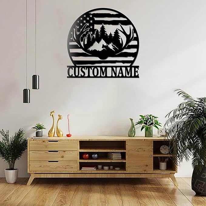 Lovely POD Personalized Metal Sign, Custom Us Deer Forest Hunting V1 Metal Wall Art Led Light, Personalized Hunter Name Sign Decoration For Home, Deer Hunting Home Decor - Bloomnest