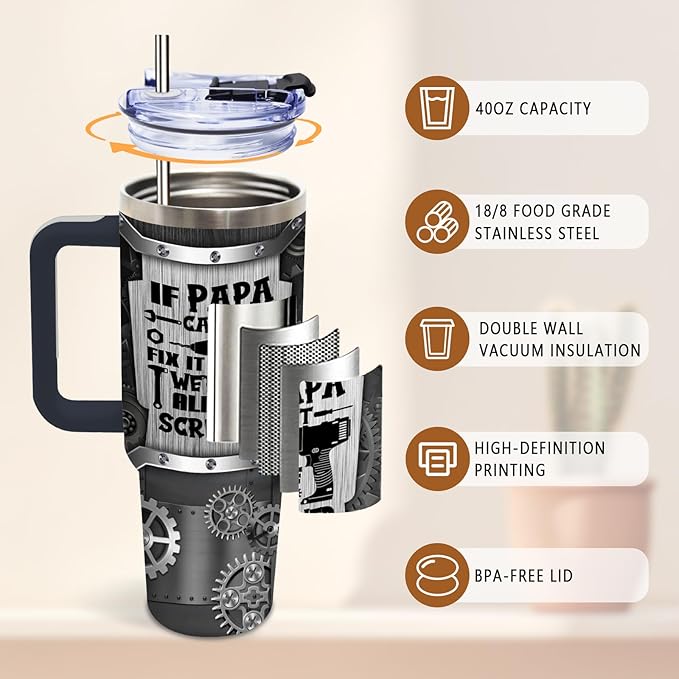 DUUV Mechanic Gifts for Men Dad, Mechanic Dad Tumbler 40 Oz, Christmas Thanksgiving Birthday Gifts for Daddy Fathers Grandfathers DIY Enthusiasts, Funny Papa Mug, 1PCS - Bloomnest