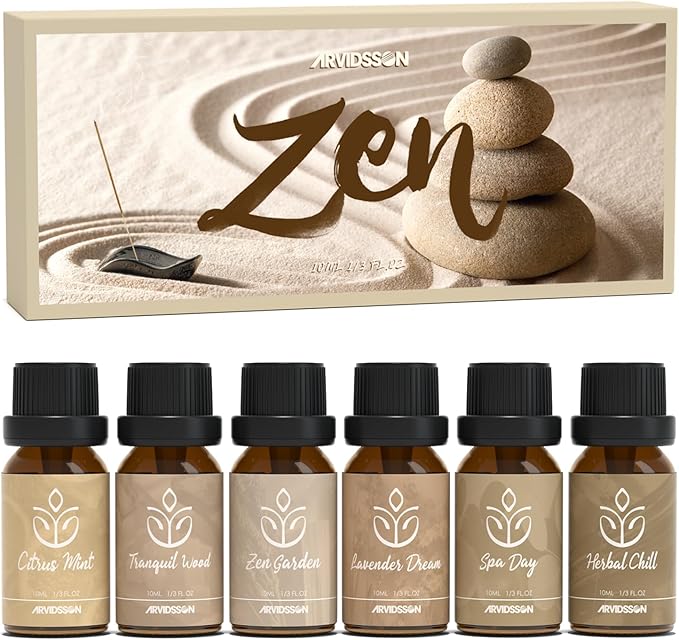 ARVIDSSON Zen Essential Oils Set, Nautal Tranquil Essential Oil for Diffusers for Home - Zen Garden, Lavender Dream, Serene Spa, Citrus Mint, Tranquil Wood, Herbal Chill, Gift for Women - Bloomnest
