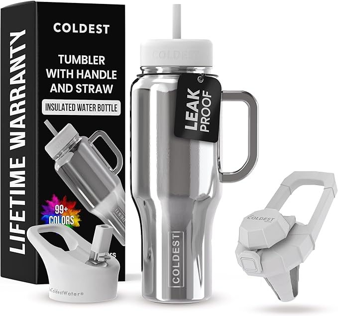 Coldest Tumbler with Handle and Straw - 100% Spill Proof Tumbler with Straw (3 Lids) - Stainless Steel Insulated Leakproof Tumblers for Women & Men - 36 oz (Starship Reflections) - Bloomnest