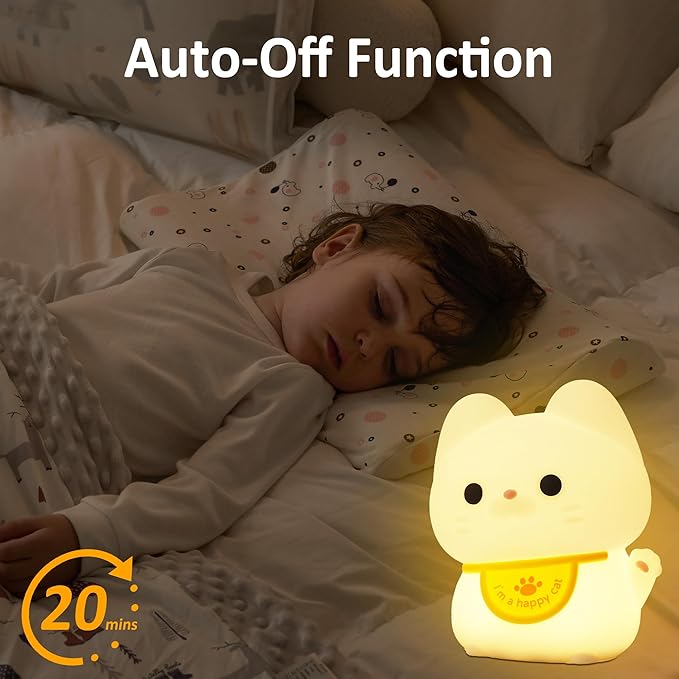 Attivolife Cute Cat Night Light for Kids, Animal Kitty Silicone Touch LED Lamp with Dimmable Timer, USB Rechargeable Toddler Feeding Bedroom Bedside Decor Birthday Xmas Gifts for Girls Baby - Bloomnest