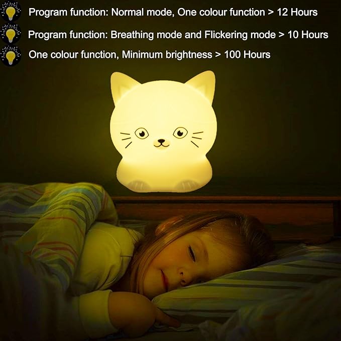 Night Light for Kids Portable Bedside Room Decor Lamp for Bedroom Cute LED Multicolor Gifts for Children Girls Boys Student Teen Girls - Cat - Bloomnest