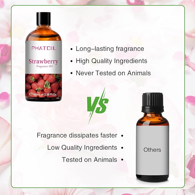 PHATOIL 3.38FL.OZ Strawberry Fragrance Oils for Aromatherapy, Essential Oils for Diffusers for Home, Perfect for Diffuser, Yoga, Skin Care, DIY Candle and Soap Making - 100ml - Bloomnest