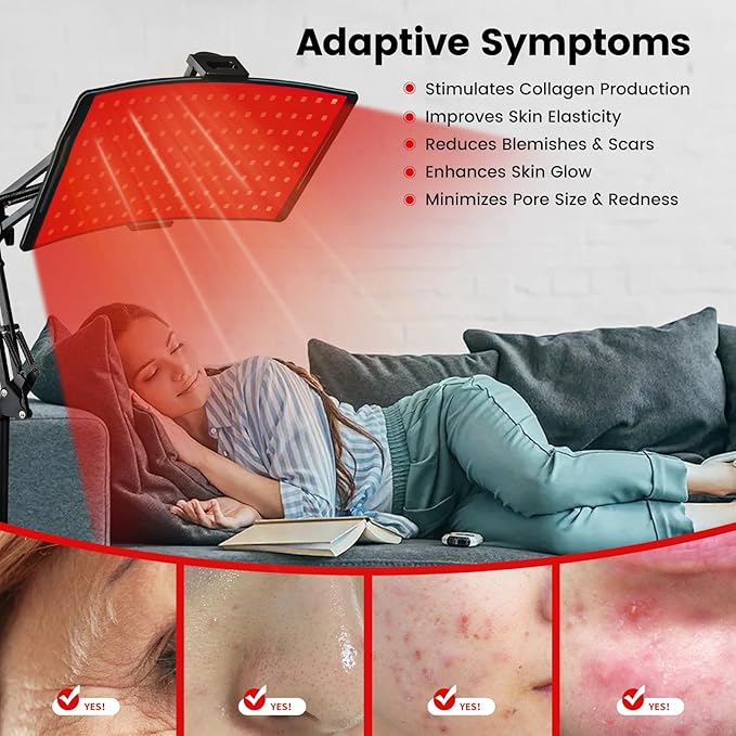 Red Light Therapy for Body & Face with Quick Clip, Infrared Light Therapy Lamp with Adjustable Stand, 660nm & 850nm Red Light Therapy Panel for Waist Knee, Muscle Recovery Bloomnest