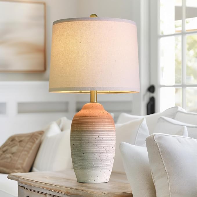 24.5" Vintage Ceramic Table Lamp - Single Farmhouse Rustic Bedside Lamp with Natural Textured Finish, Nightstand Lamps for Living Room, Bedroom, End Table, Office White and Brown - Bloomnest