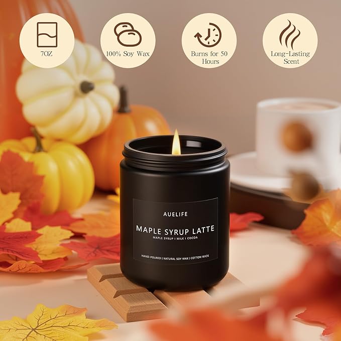 Fall Candle-Maple Syrup Latte Scented Candles for Home Decor, 7 oz Natural Soy Wax, Sweet & Cozy Autumn Candle, Aromatherapy Candles Gift for Coffee Lovers & Thanksgiving - Bloomnest