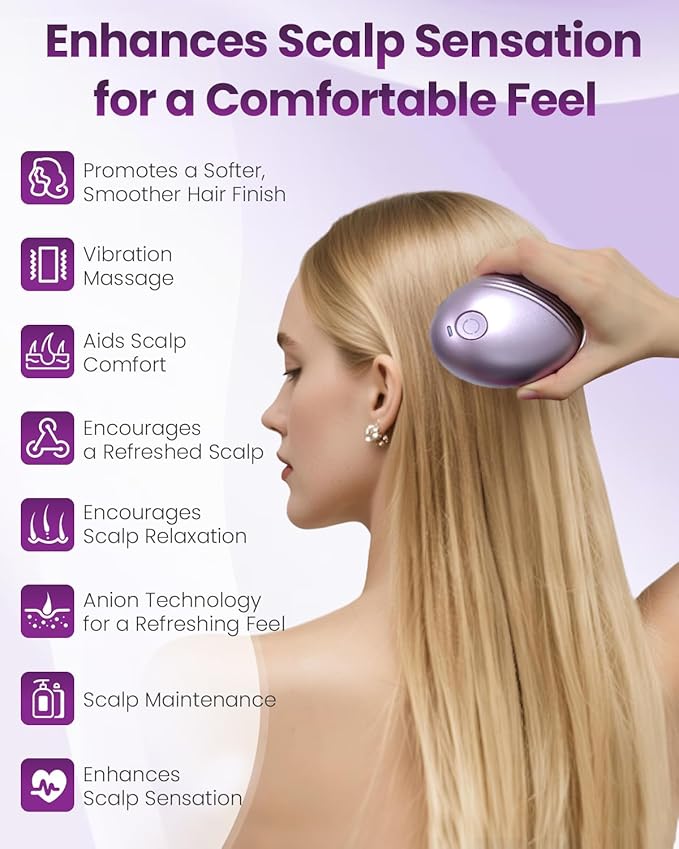 Electric Scalp Massager – Rechargeable Head Massager with Anion Technology, Portable Anti-Frizz Scalp Tool, Scalp Massager Gift for Men & Women(Purple) PUFIERDisco