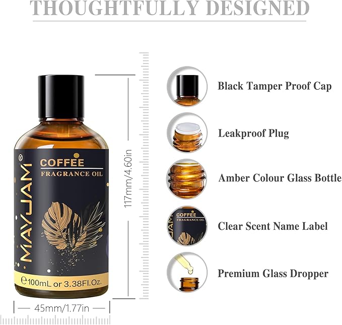 MAYJAM 100ML/3.38FL.OZ Coffee Fragrance Oils with Glass Dropper, Essential Oils for Diffusers for Home, Long Lasting Scented Oils for Diffusers Soap Candle Making - Bloomnest