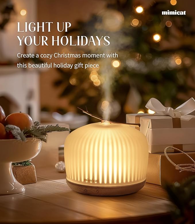 mimicat Quiet Aromatherapy Diffuser Glass: 230ML Ultrasonic Cool Mist Scent for Home with Night Light - Aesthetic for Women Girls - Bloomnest