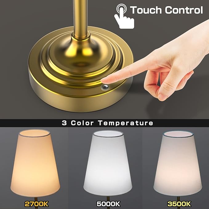 Portable Cordless Table Lamp, Built in Rechargeable Battery, 2700-6000k Color Temperature, Fully Dimmable, Scalable, Ambient Light for Patio, Restaurant, Bar, Bedroom, Dining (Gold) - Bloomnest