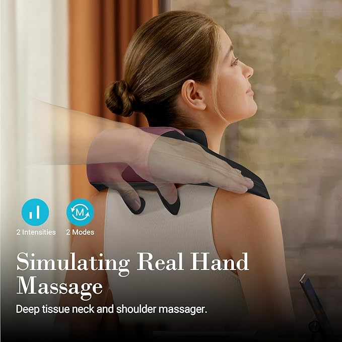 Shiatsu Neck Massager with Heat - Cordless 4D Expert Neck Shoulder Massage for Pain Relief,Upgarded Kneading Massager for Muscle Relaxation,Ideal Gift for Her,Him - Bloomnest
