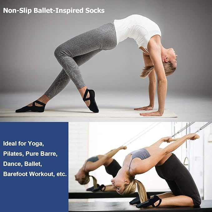 Ozaiic Pilates Socks for Women Non Slip Grip, Yoga Socks with Grippers for Barre, Hospital, Ballet, Dance, Barefoot Workout - Bloomnest