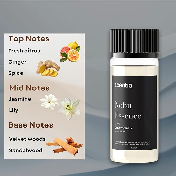 Scentia Hotel Diffuser Oil Inspired by The Nobu Hotel Scent - 50 mL 1.69 fl oz - Fragrance Oil Blend Jasmine, Lilly, Sandalwood & Fresh Citrus for Ultrasonic & Cold Diffusers - Nobu Essence - Bloomnest