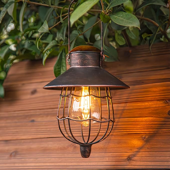 YAKii 2 Pack Solar Lantern Hanging Waterproof Outdoor Metal Solar Lamp with Warm White Light Decorate for Yard Garden Pathway Patio Porch Decor (Antique Copper) - Bloomnest