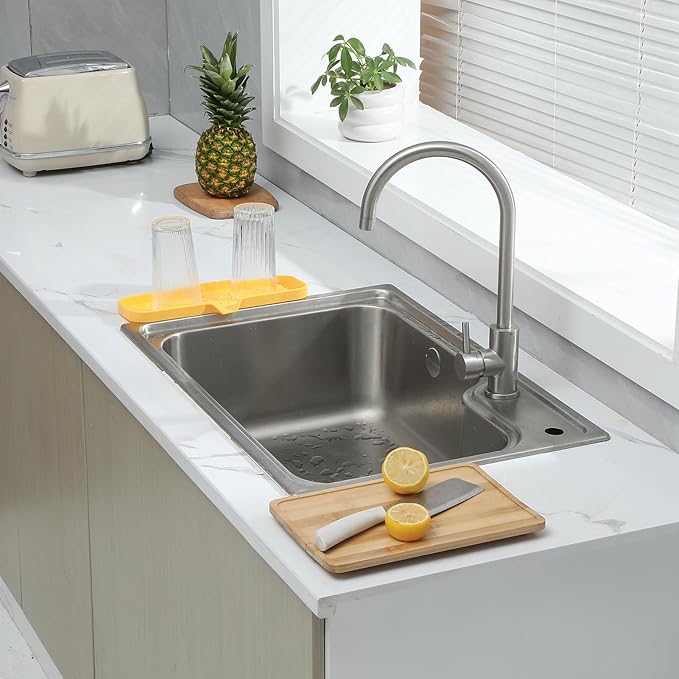 Silicone Bathroom Soap Dishes with Drain Spout-Bathroom and Kitchen Sink Organizer,Sponge Holder,Dish Soap Tray,Perfect for Dispenser,Scrubber,Bottle,Cup on Sink or Counter-Yellow 12"×4" - Bloomnest