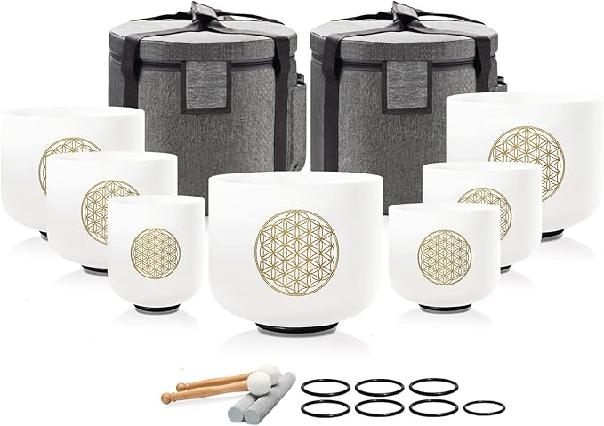 Singing Bowl 432 Hz Chakra 7PCS of 6-12 Inch Flower of Life Sound Bowl Meditation Set for Healing,Free 2 PCS Travel Carry Case Bag. - Bloomnest