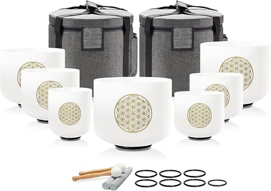 Singing Bowl 432 Hz Chakra 7PCS of 6-12 Inch Flower of Life Sound Bowl Meditation Set for Healing,Free 2 PCS Travel Carry Case Bag. - Bloomnest