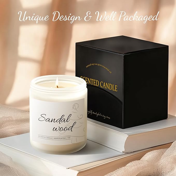 MOASITN Sandalwood Scented Candles for Home| Cedar,Sandalwood,Musk Scented Soy Candle| Handmade Longlasting Aromatherapy Candle| Jar Candel Gift for Women,Men for Spring,Birthday,Relaxing|7oz - Bloomnest