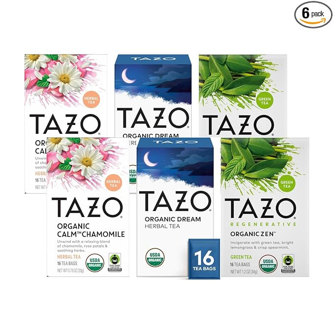 TAZO Tea Bags, Regenerative Organic Zen, Calm Chamomile & Herbal Organic Dream 16 CT (2ea) (Variety Pack) - Bloomnest